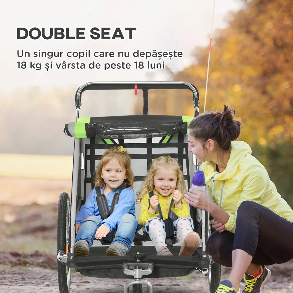 HOMCOM Remorcă Bicicletă pentru Copii, Design 2 în 1 cu Frână și Centură de Siguranță, 142x75x101 cm, Albastru | Aosom Romania