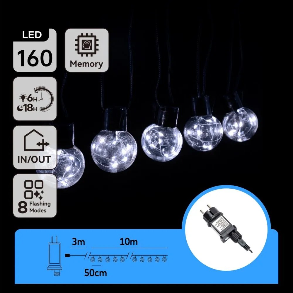 Aigostar - Ghirlandă decorativă LED pentru exterior 160xLED/3,6W/230V 10m IP44 alb rece
