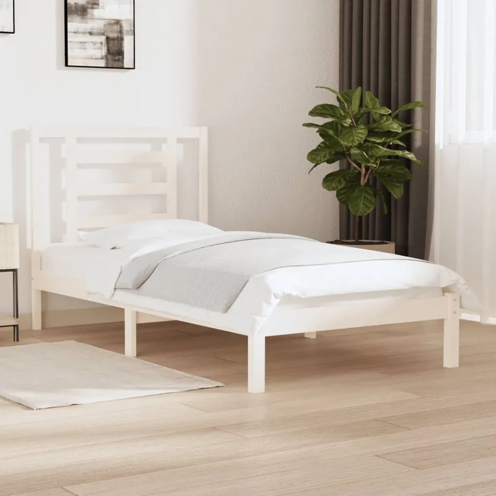 3104314 vidaXL Cadru de pat single, alb, 90x190 cm, lemn masiv de pin