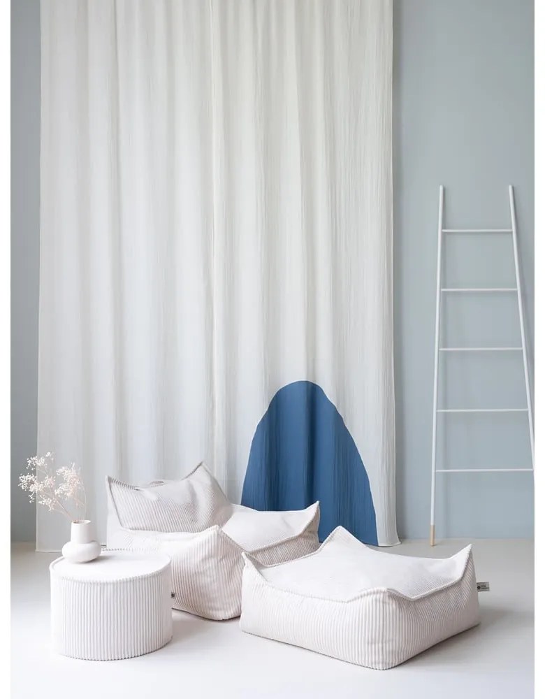 Fotoliu puf pentru copii crem cu tapițerie din catifea reiată Square – Wigiwama