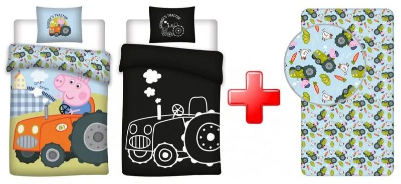 Purcelușa Peppa set de lenjerie de pat și cearșaf cu elastic care luminează în întuneric
