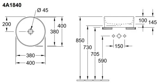 Villeroy & Boch COLLARO 4A184001 - Chiuvetă pentru blat Ø 40 cm, ceramică, albă