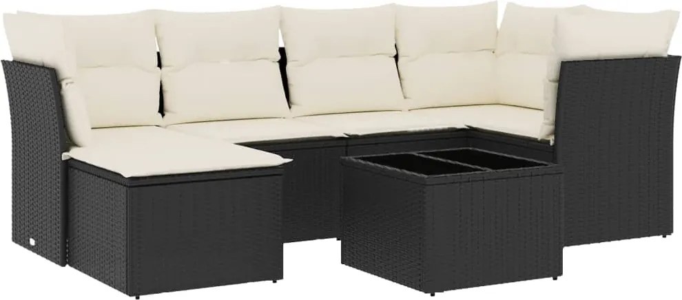vidaXL Set canapele de grădină cu perne, 7 piese, negru, poliratan