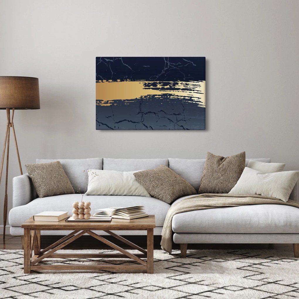 Tablou - Albastru și aur abstracție N⁰2 (90x60 cm)
