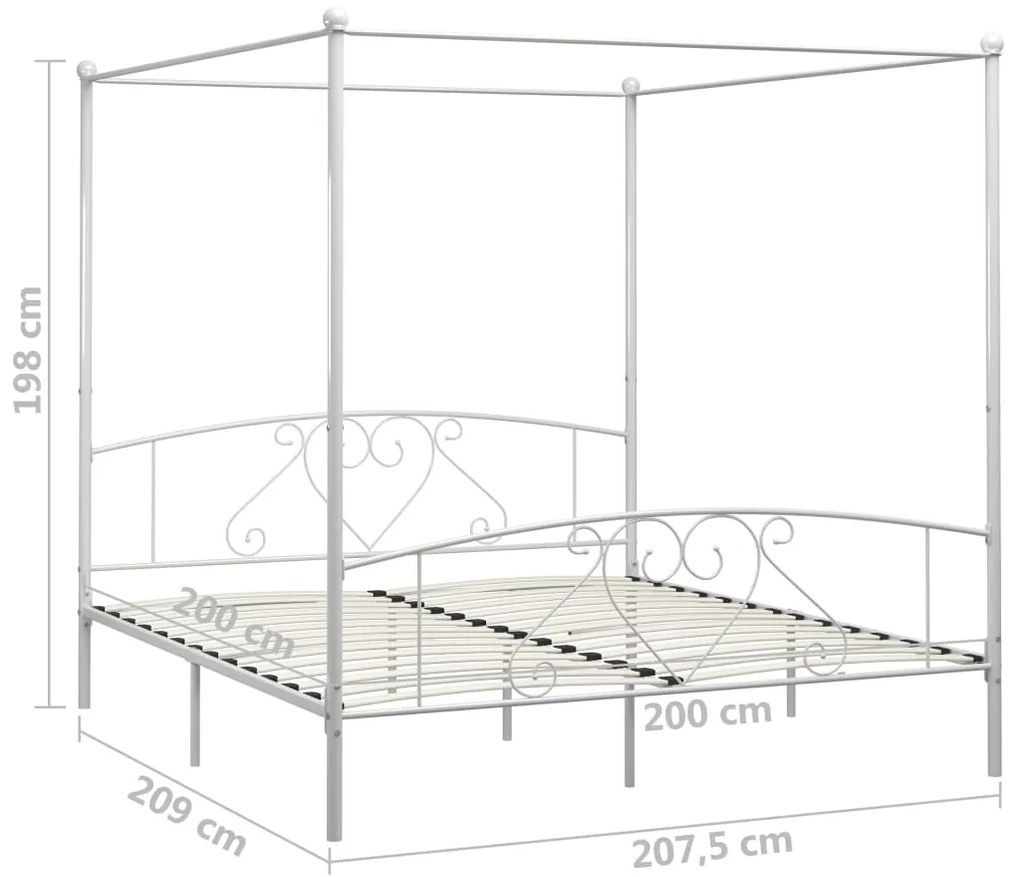 Cadru de pat cu baldachin, alb, 200 x 200 cm, metal Alb, 200 x 200 cm