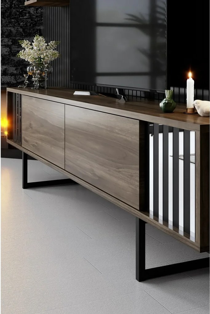 Măsuță TV cu rafturi Chrome Walnut and Black