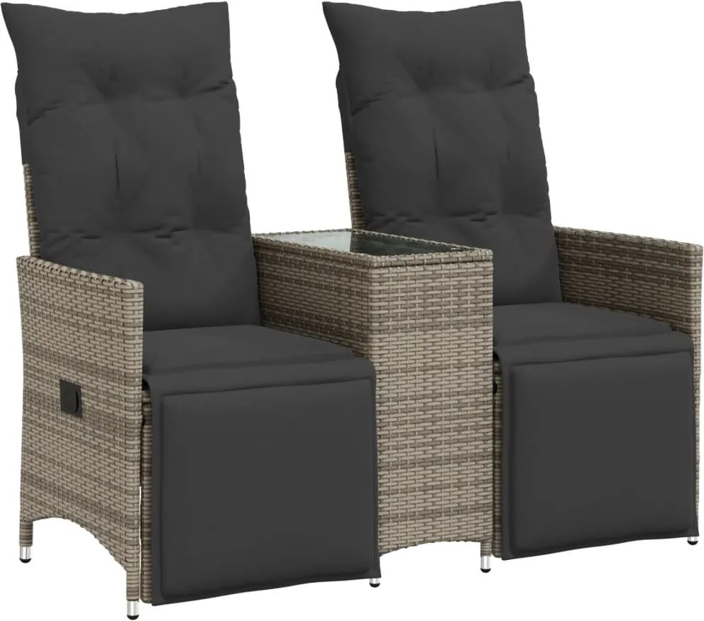 vidaXL Canapea de grădină rabatabilă 2 locuri cu masă gri poliratan