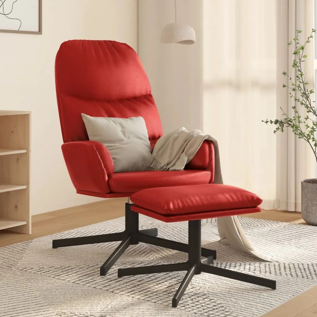 3097412 vidaXL Scaun de relaxare cu taburet, roșu vin, piele ecologică