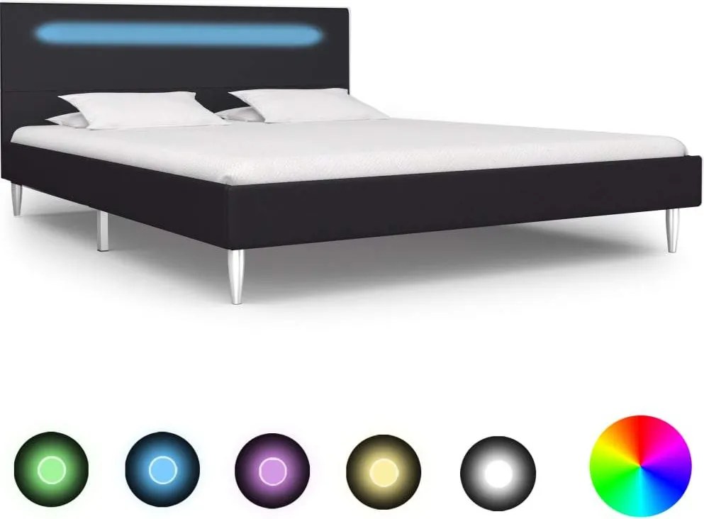 Cadru de pat cu LED-uri, negru, 140x200 cm, material textil