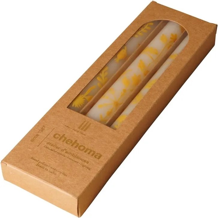 Set 3 lumanari, lucrate manual, Yellow Flowers