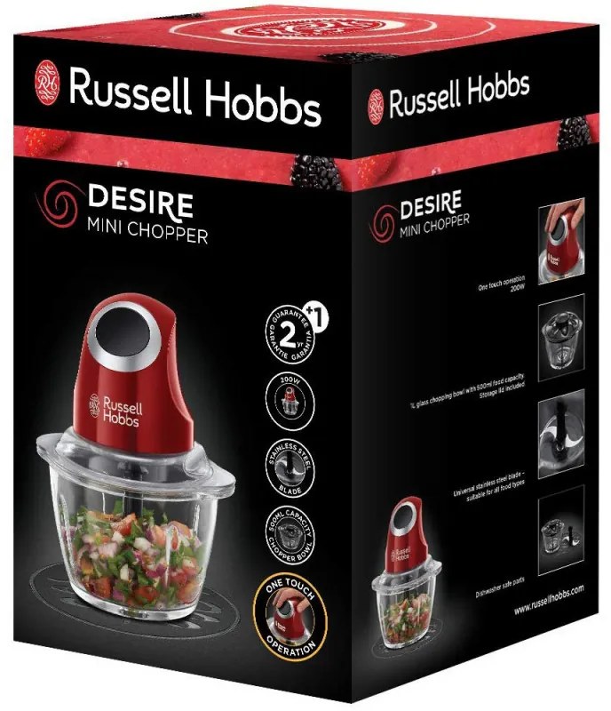 Mini tocator Russell Hobbs Desire 24660-56, 200W, 500ml, Bol sticla, rosu