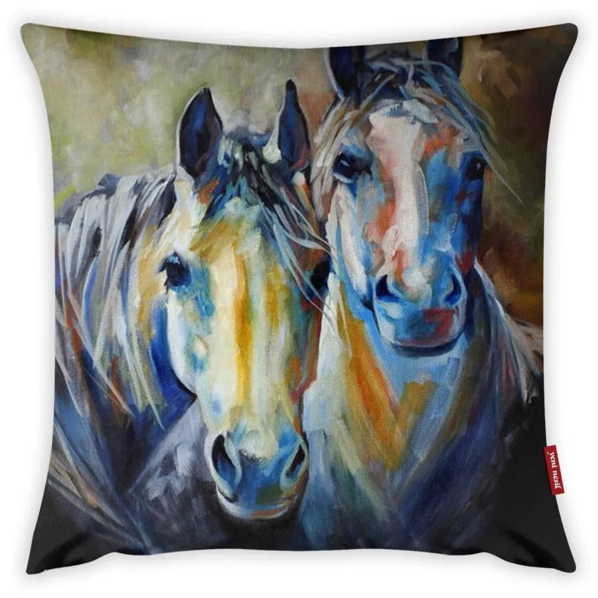 Față de pernă cu amestec din bumbac Vitaus Horses Art, 43 x 43 cm