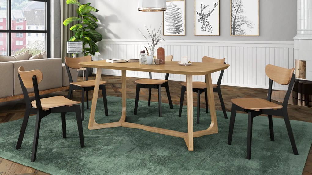 MAZZONI EXPORT ROXY Stejar natural/cadru negru - SCAUN DE LEMN PENTRU SALON SUFRAGERIE BUCĂTĂRIE RETRO
