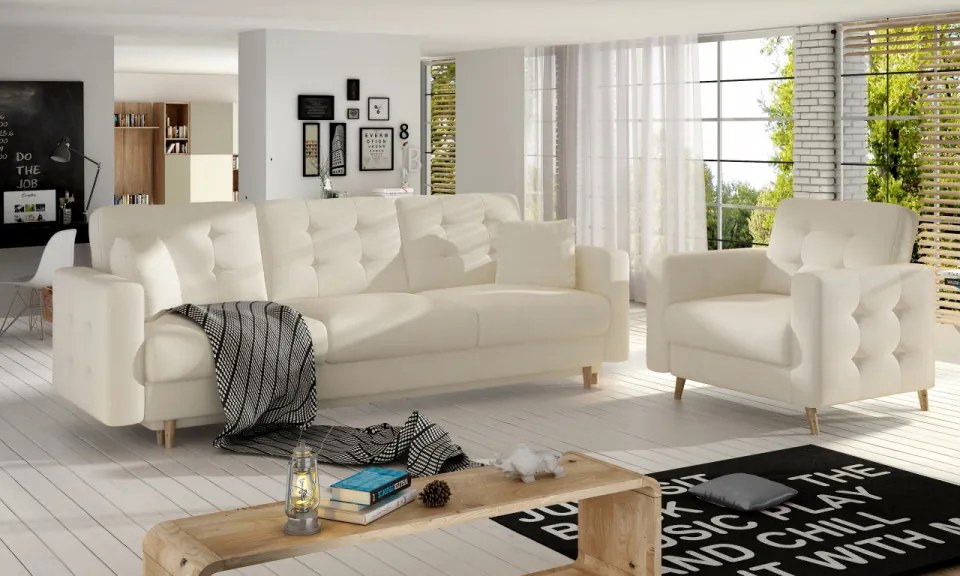 Set de canapea extensibila 235 x96 x86 cm si fotoliu 107 x 92 86 cm, Asgard 3+1, Eltap