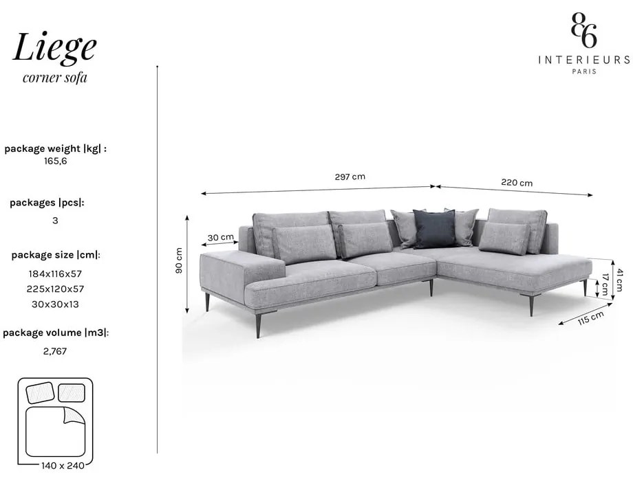 Canapea extensibilă cu șezlong dreapta Interieurs 86 Liege, roz