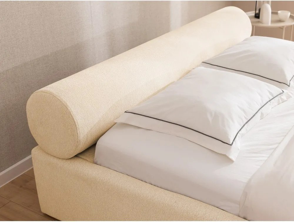 Pat matrimonial crem tapițat cu spațiu de depozitare cu somieră 160x200 cm Cille – Ropez