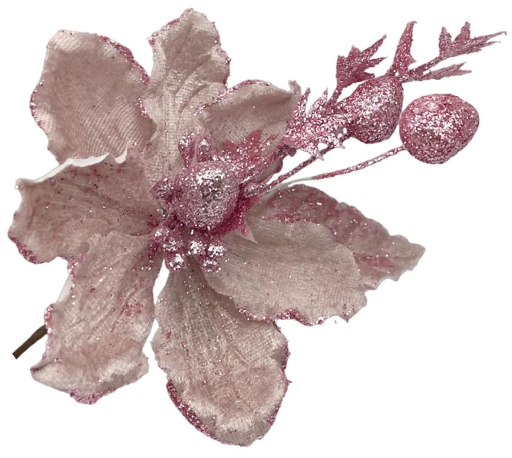 Ornament brad Magnolie Natalie 12cm, Roz deschis