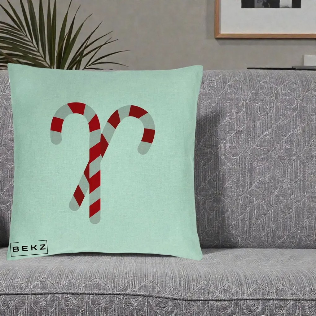 Perna Decorativa Candy Cane de Craciun, 40x40 cm, Verde Menta, Husa Detasabila, Perna Inclusa, BEKZ®