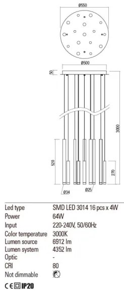 Lustră LED pe cablu Redo 01-2061 MADISON 16xLED/4W/230V crom lucios/negru/cupru