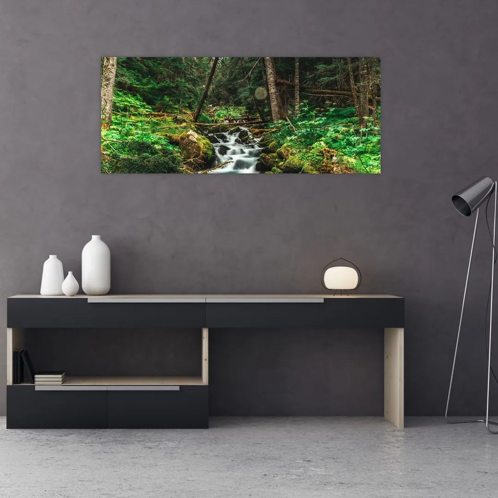 Tablou cu pârău în pădure (120x50 cm)