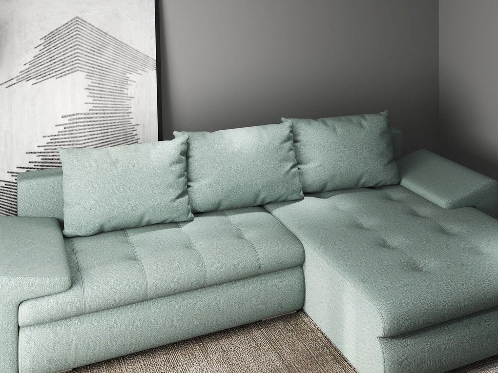 Colțar extensibil dumonde cu ladă de depozitare si sezut confortabil din spuma high-density, Leonardo Enjoy Mint 260x185 cm II
