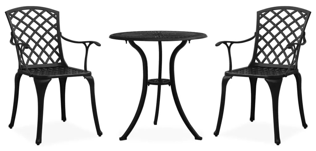 315592 vidaXL Set mobilier bistro, 3 piese, negru, aluminiu turnat