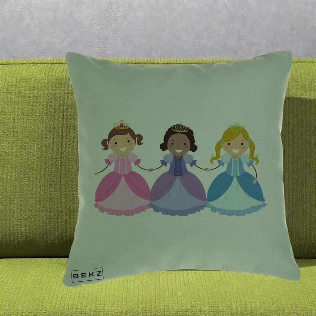 Perna Personalizata Printese Diverse Ilustratie, 40x40 cm, Verde, Husa Detasabila, Perna Inclusa, BEKZ®