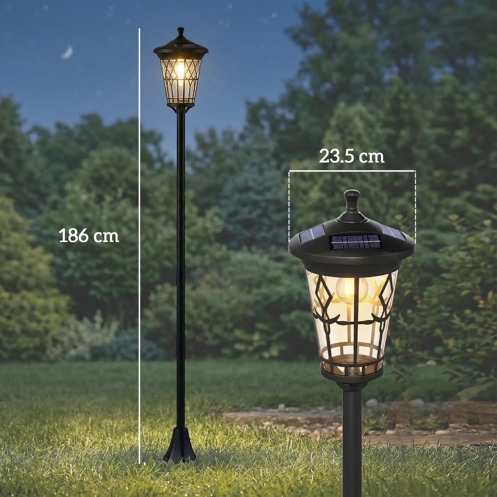 Outsunny Set de 2 Felinare Solare de Grădină 1.86 m, Lămpi de Exterior din Oțel Inoxidabil cu Înălțime Reglabilă, 2 Moduri de Lumină, IP44 Impermeabil pentru Terasă Curte Alei | Aosom Romania