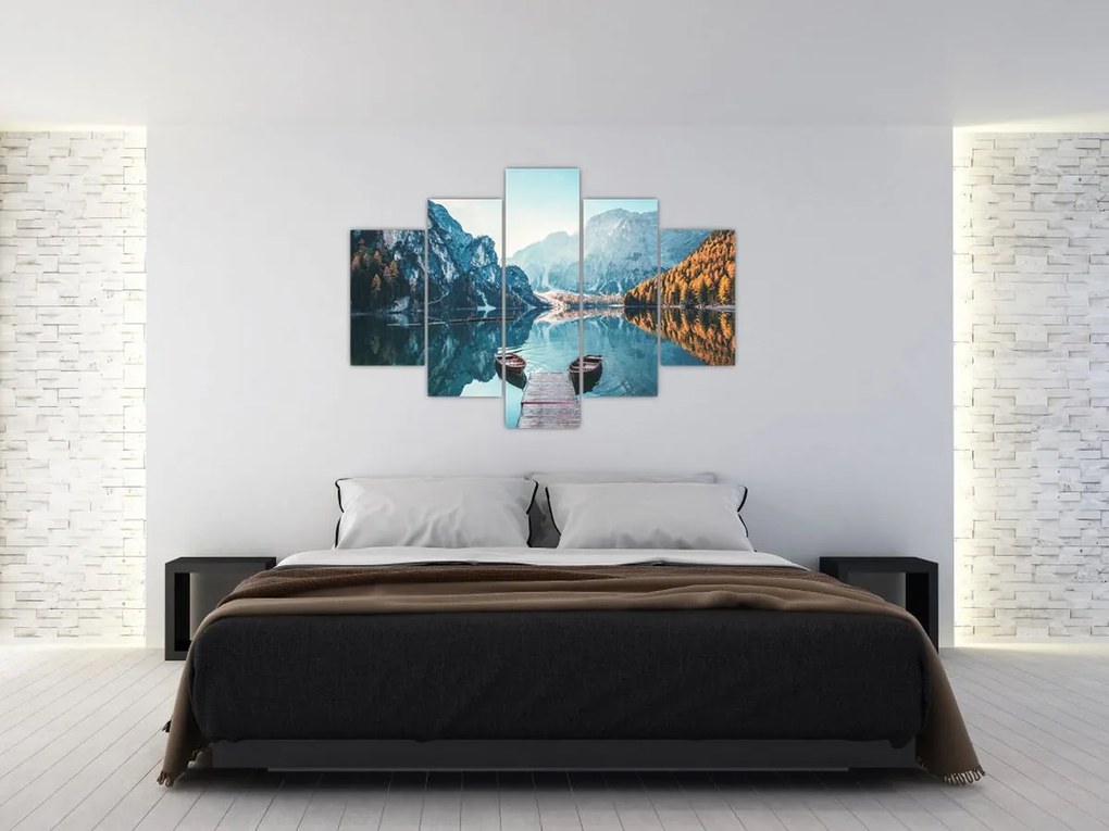 Tablou - Bărci pe Lacul Braies (150x105 cm)