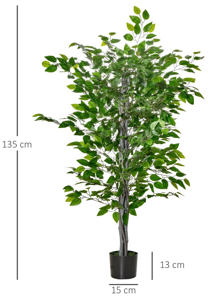 HOMCOM ficus artificial, ghiveci inclus, 135 cm, verde | Aosom Romania