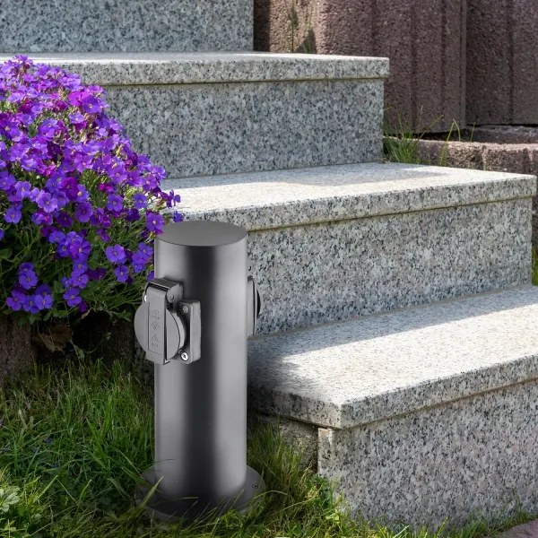 Solight PG10B - Stâlp exterior 2 prize 230V IP44 negru rotund