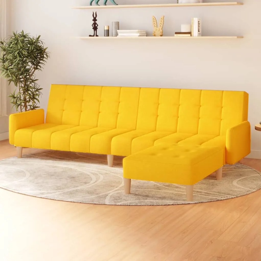 3080554 vidaXL Canapea extensibilă cu taburet, 2 locuri, galben, textil