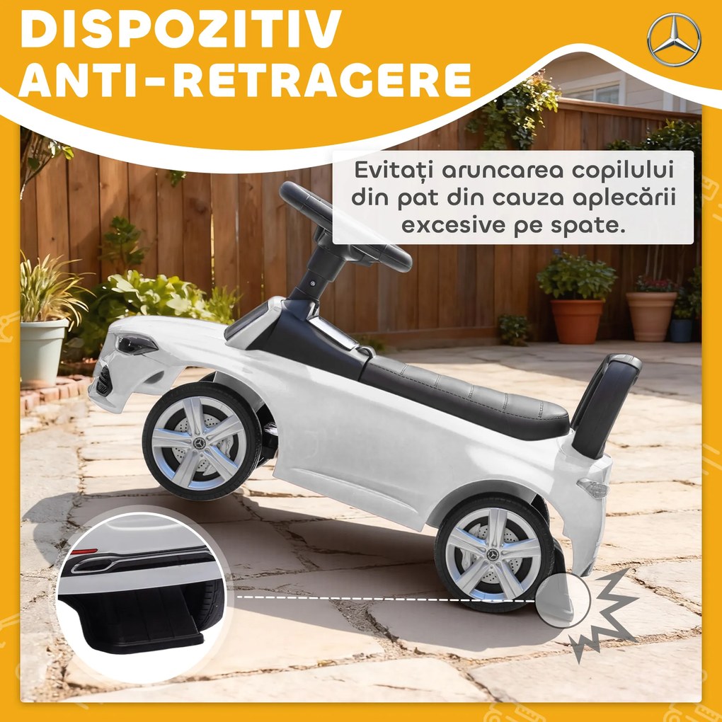 Mașinuță Electrică AIYAPLAY pentru Copii Licență Mercedes Benz cu Claxon și Spațiu de Depozitare, 65x28x39 cm, Alb | Aosom Romania