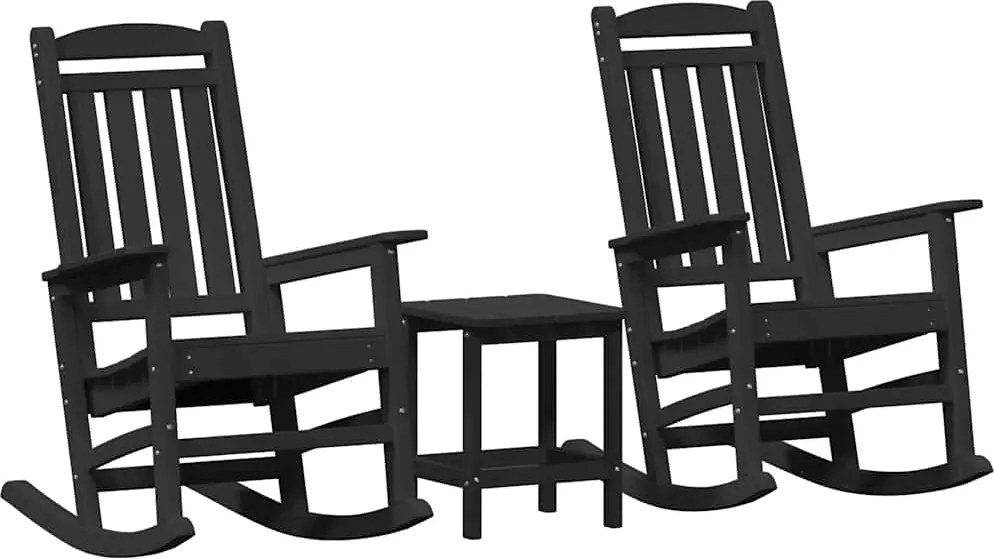 vidaXL Scaun balansoar 3 pcs Negru Polietilenă