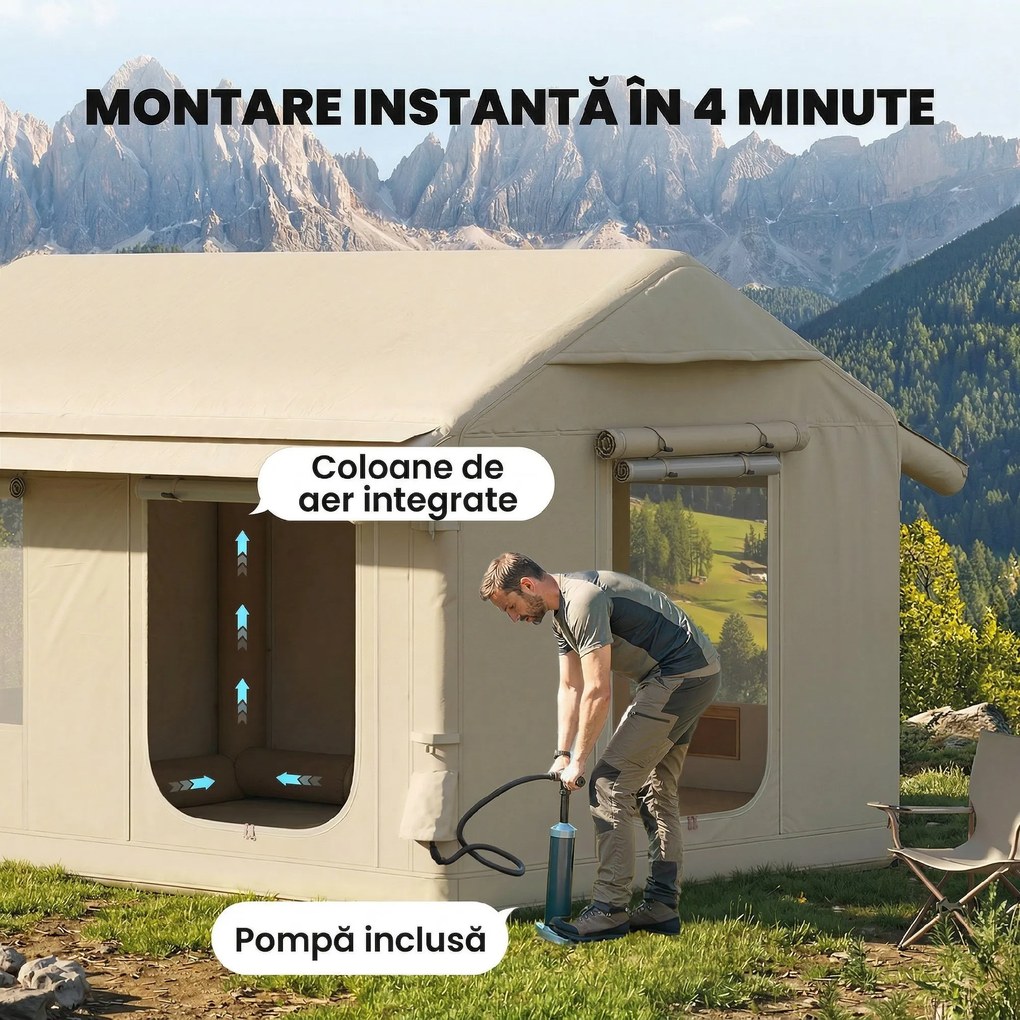 Outsunny Corturi Gonflabile Impermeabile pentru Glamping cu Orificiu pentru Sobă pentru 6-8 Persoane | Aosom Romania