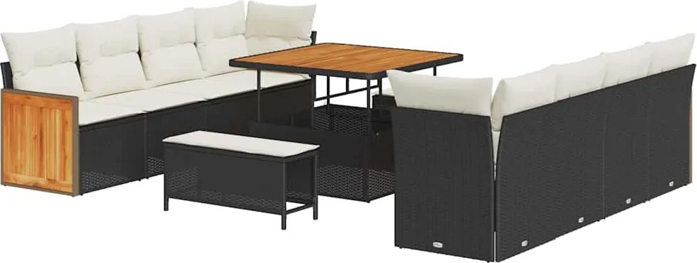 vidaXL Set de canapele pentru grădină 12 pcs Negru și Crem poliratan