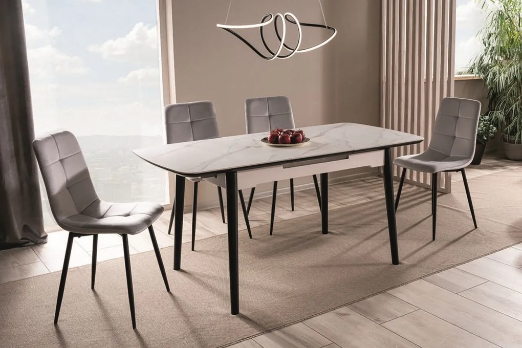 Masa extensibila Apollo Ceramica marmura alba/negru mat - L120-160 cm