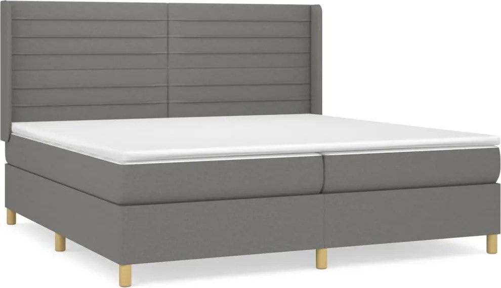vidaXL Pat box spring cu saltea, gri închis, 200x200 cm, textil
