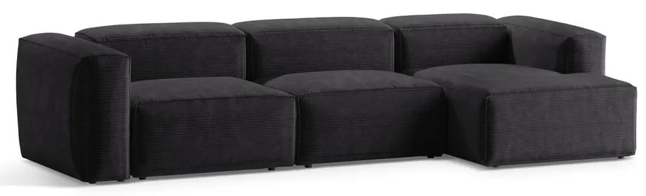 Colțar gri închis cu tapițerie din catifea reiată (cu colț pe partea dreaptă/cu șezlong) Bergamo – Cosmopolitan Design