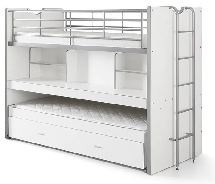 Pat pentru copii alb supraetajat/cu extensie suplimentară cu spațiu de depozitare cu somieră 90x200 cm Bonny – Vipack