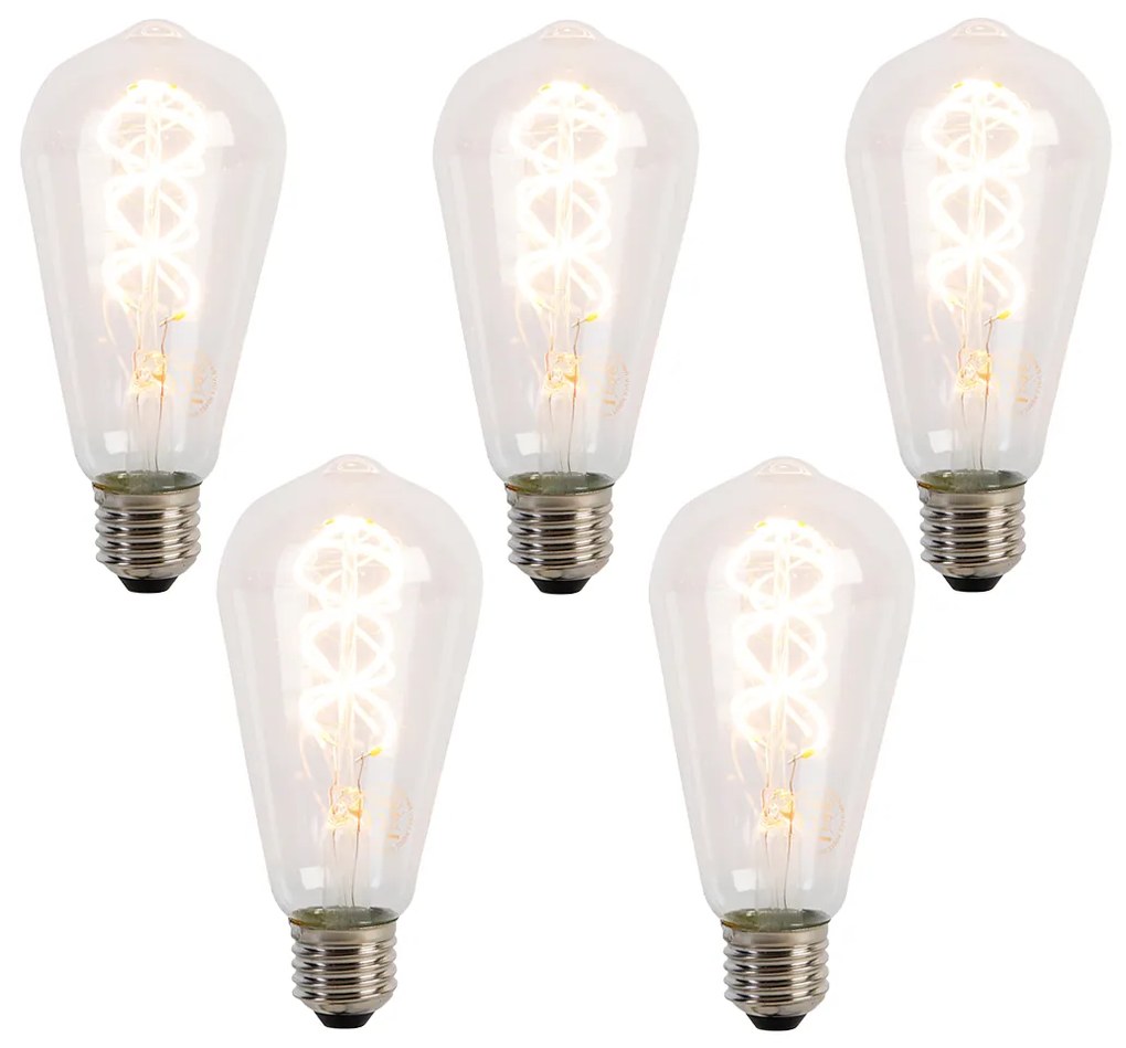 Set de 5 becuri LED cu filament spiralat E27 ST64 5W 400 lm 2200K
