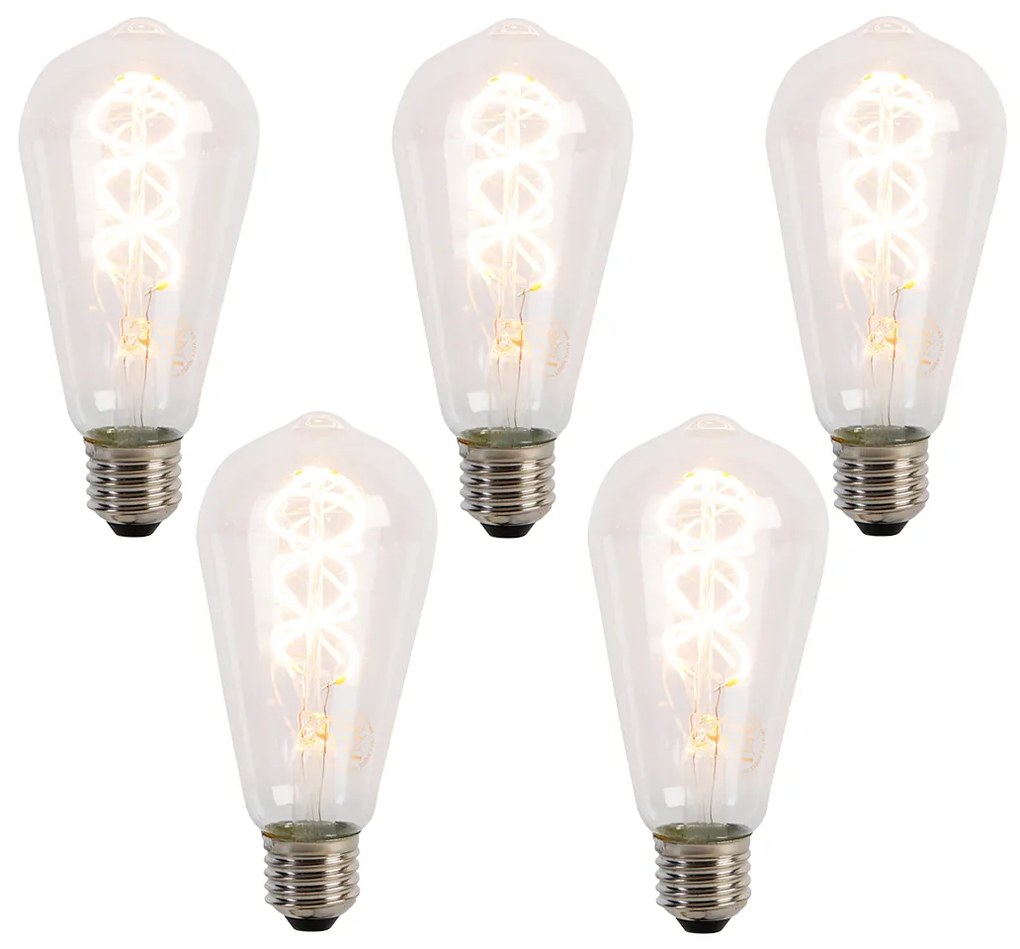 Set de 5 becuri LED E27 cu filament spiralat ST64 5W 400 lm 2200K
