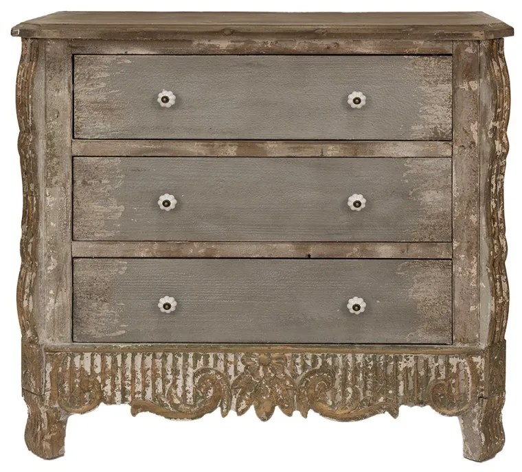 Comoda bej, din lemn masiv, aspect vintage, 3 sertare, Beauclair
