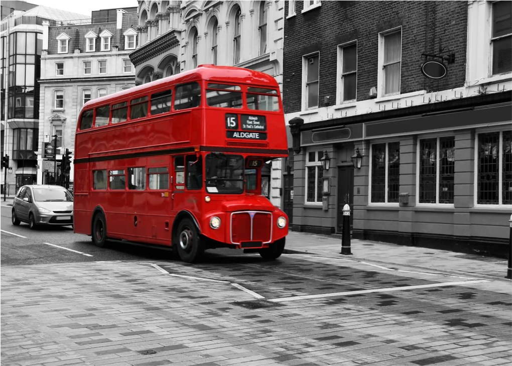 Tablou pe sticlă - Londra cu autobuz (70x50 cm)