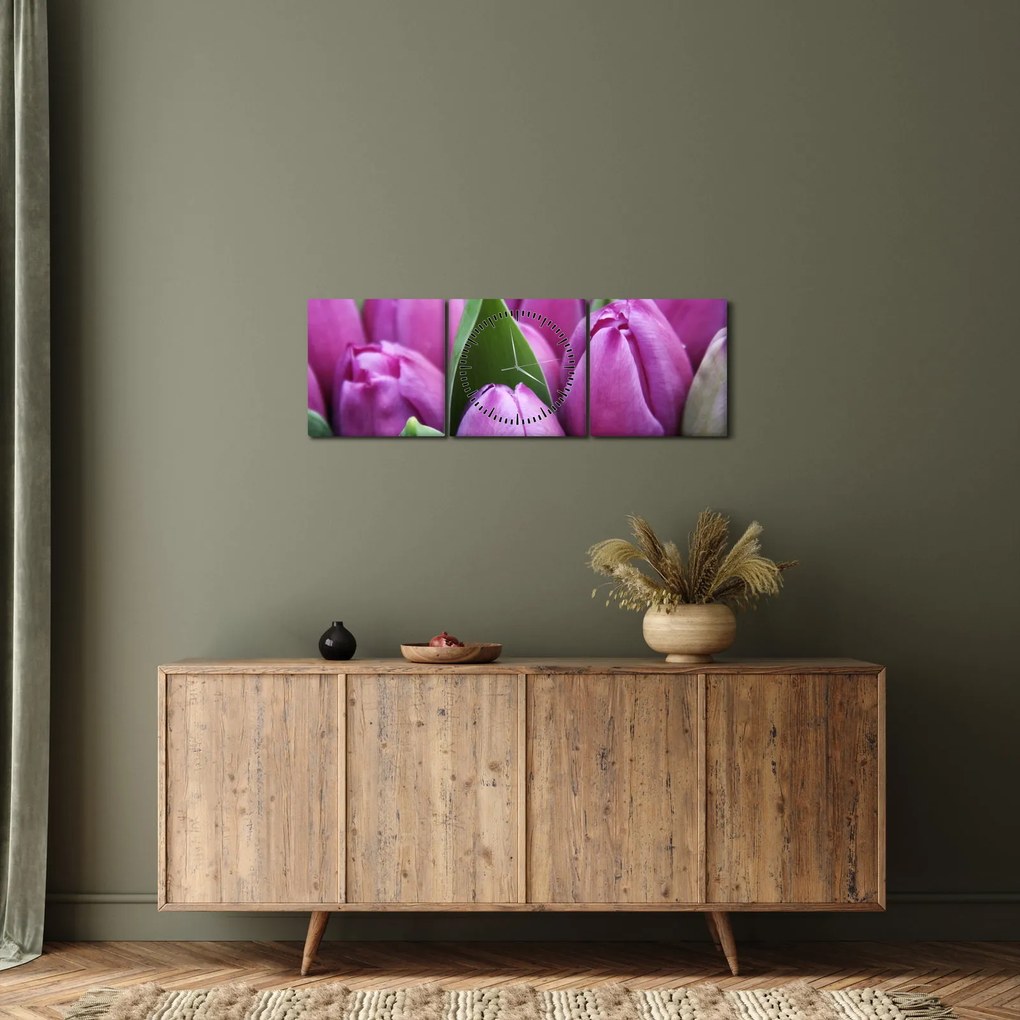 Tablou - florile lalelelor (cu ceas) (90x30 cm)