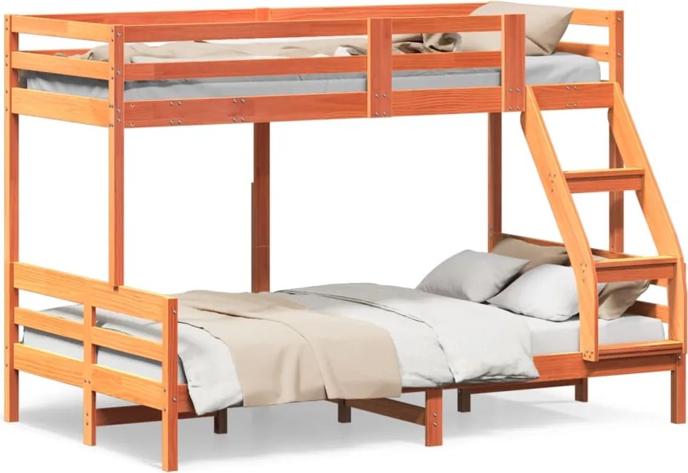 vidaXL Pat supraetajat 90x200/120x200 cm maro ceruit lemn masiv de pin