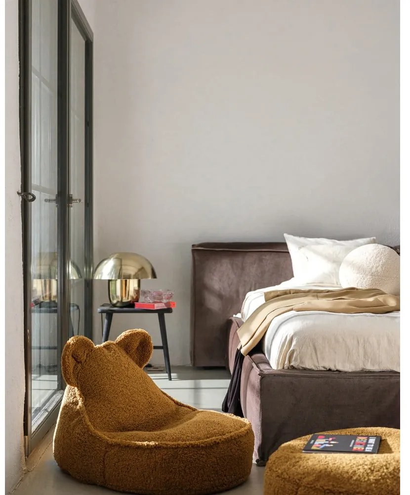 Fotoliu puf pentru copii maro cu tapițerie din țesătură bouclé Round – Wigiwama