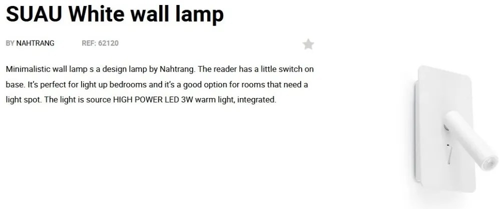 Aplica cu reader LED stil minimalist SUAU alba