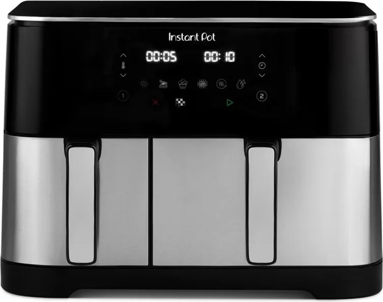 Friteuza dubla cu aer cald 8in1 Instant Pot Vortex DUAL SPLIT, 2600 W, 11 l, 205 °C, EvenCrisp, Gatit sincronizat, Comanda tactila, Negru/Inox