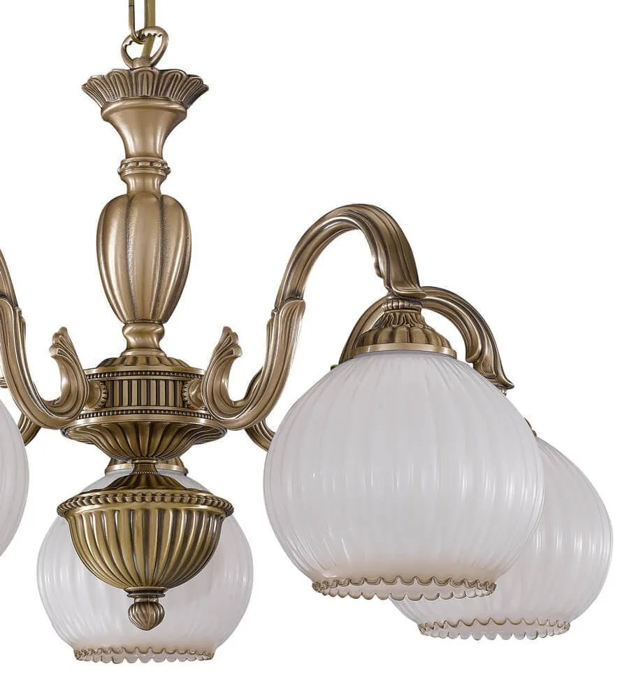 Candelabru cu 5 brate clasic design italian din alama, sticla 9200 RA-L. 9200/5